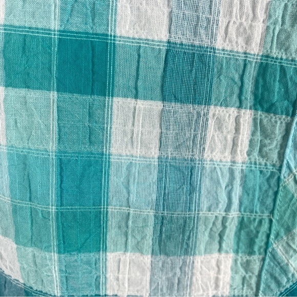 HABITAT Green White Checkered Crinkle Cotton 3/4 Sleeve Top Small - Picture 6 of 10